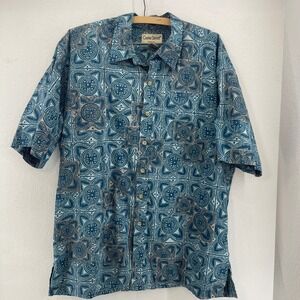 Cooke Street Honolulu Mens XL Hawaiian Aloha Shirt Blue Geometric 100 Cotton